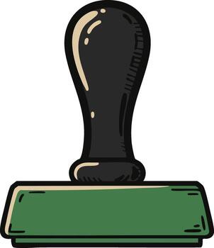 Rubber stamp with green base and black handle illustration for office and document approval use vector