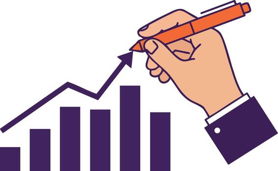 Hand Drawing Growth Chart with Bar Graph and Upward Arrow Representing Business Success and Progress in Illustration vector