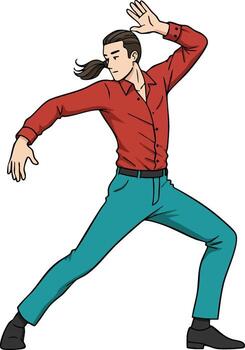 Man dancing flamenco in red shirt and turquoise pants with dynamic pose illustration vector
