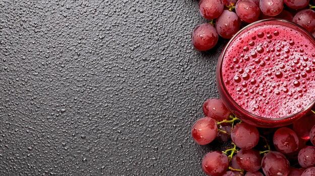 Grapes and a glass of juice on a dark surface photo