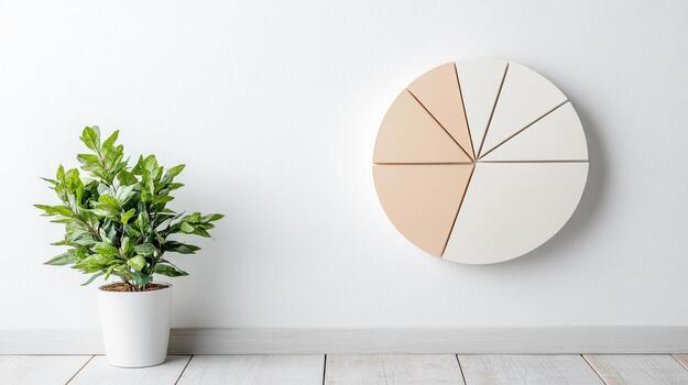 A white wall with a round pie chart on it photo