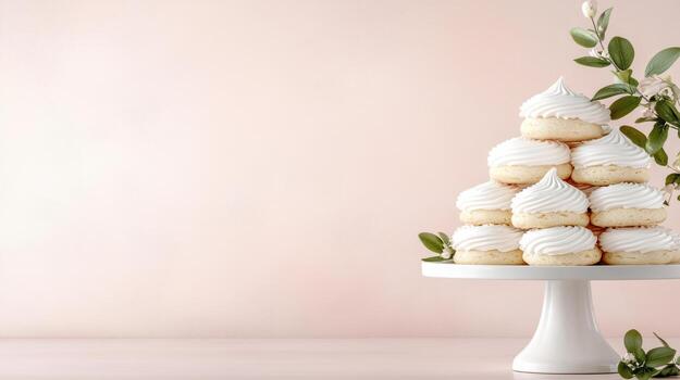 A cake stand with white frosting on top photo
