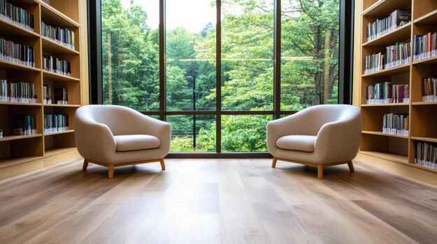 Two chairs in front of a window photo