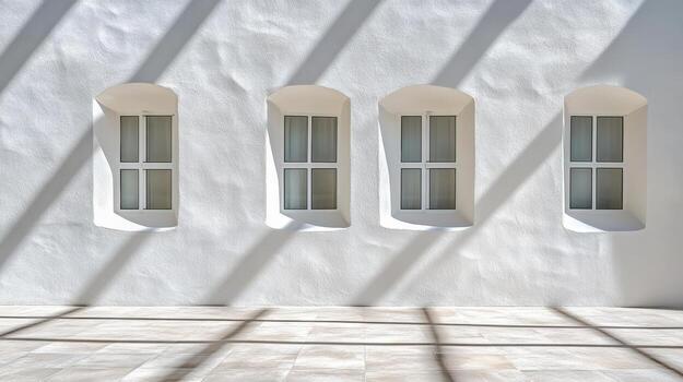 Tres ventanas en un blanco edificio con oscuridad foto