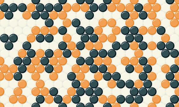 Abstract Go game board pattern. Stylish, geometric design featuring contrasting orange and dark teal circles. vector