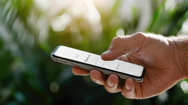 A hand holding a smartphone with a text message photo