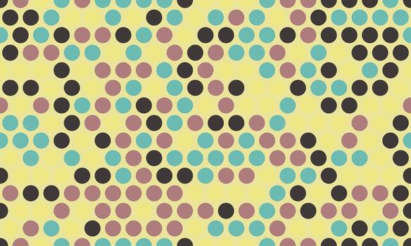 Abstract geometric pattern featuring teal, mauve, and black circles on a pale yellow background. Perfect for textile design, website backgrounds, or modern branding. vector