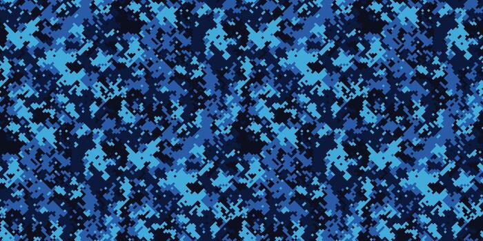 Abstract digital camouflage pattern in shades of blue. Perfect for backgrounds, textiles, or any design needing a modern, stylish, and subtly textured look. Evokes a sense of mystery and depth. vector