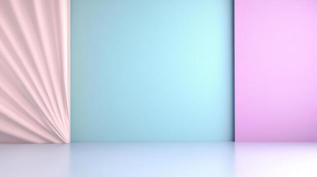 Three different colored curtains in a room photo