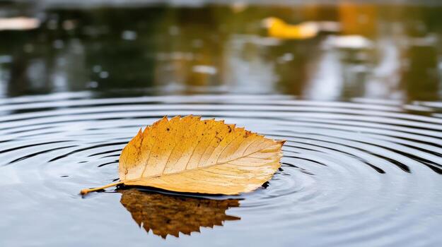 A leaf floating on top of a pond with ripples photo