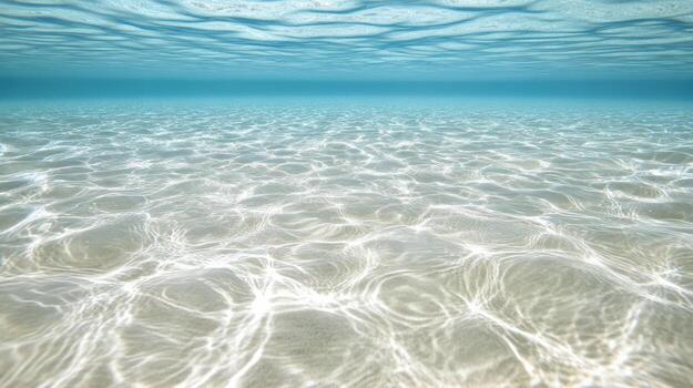 Underwater view of the ocean floor with sunlight photo