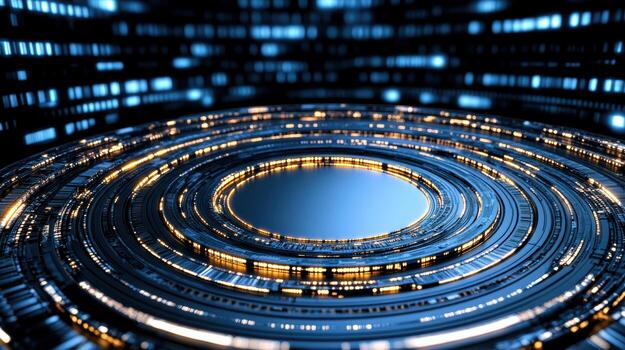 A circular digital background with a glowing light photo