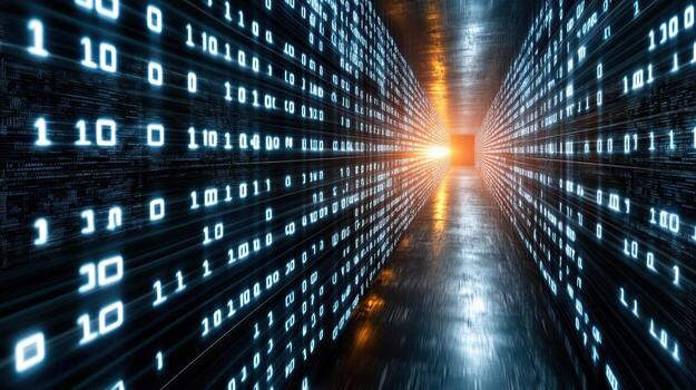 A tunnel filled with binary code photo