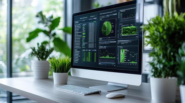 A computer monitor with a green screen on it photo