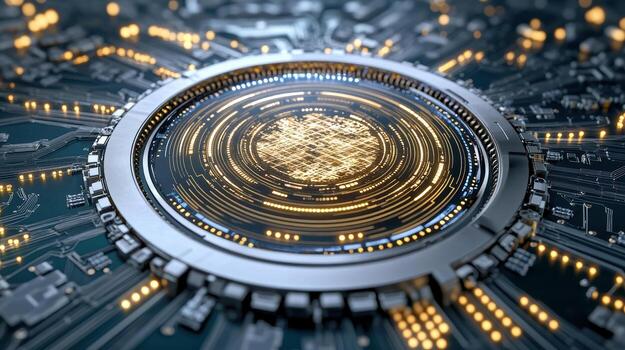 un computadora circuito tablero con un brillante ligero foto