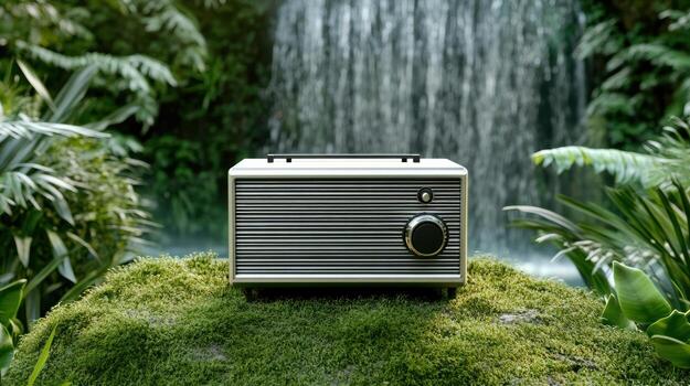 A small radio sitting on top of a grassy field photo