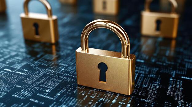 A gold padlock on a computer screen photo