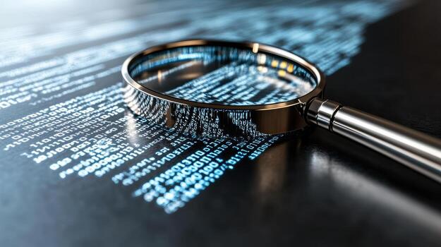 Magnifying glass on a computer code photo