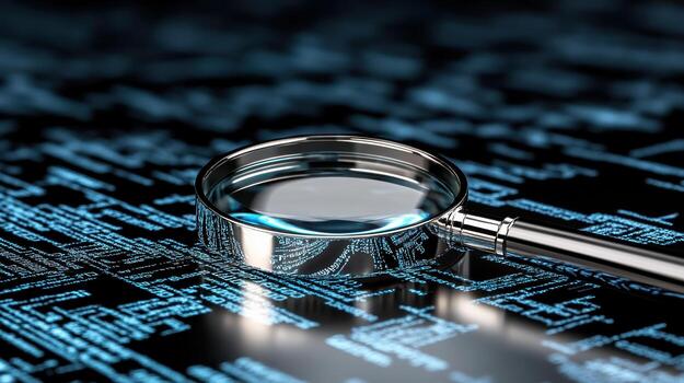 Magnifying glass on a computer code background photo
