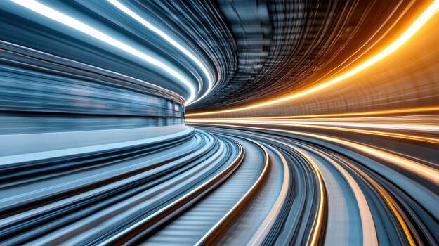 A blurry image of a train moving through a tunnel photo