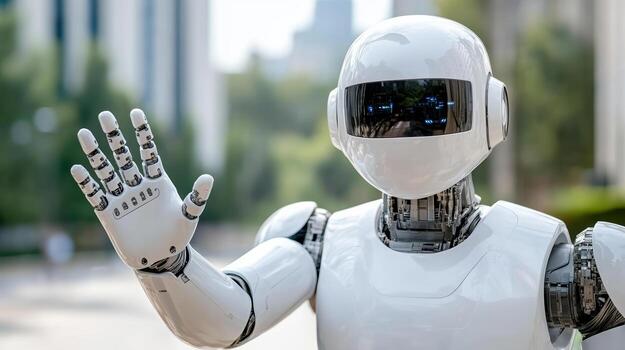 A robot is waving to someone photo