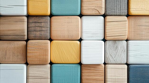 Colorful wooden blocks arranged in a square pattern photo