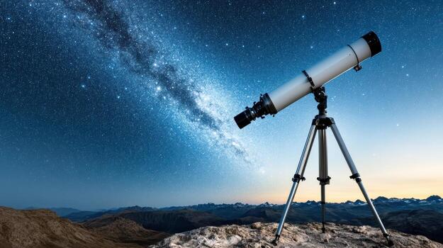 Telescope on top of mountain with milky way in the background photo