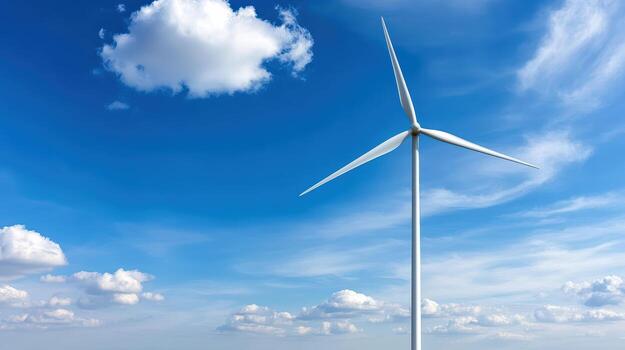 A wind turbine is shown in the sky photo