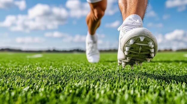 A person running on a grass field photo