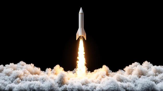 A rocket is taking off into the air photo