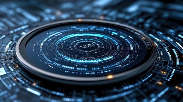 A circular digital camera with a digital image on it photo