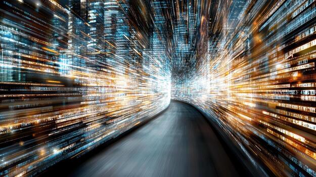 Abstract image of a city street with lights and motion blur photo