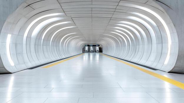 A long tunnel with yellow lines photo