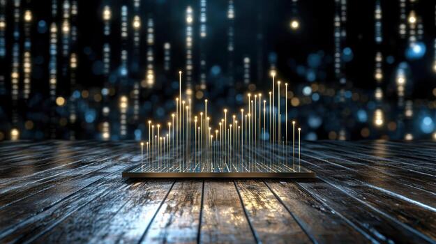 A digital bar graph on a wooden table photo