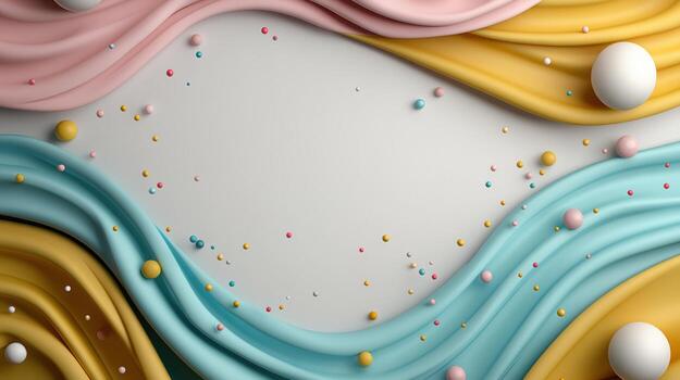 3d rendering of colorful waves and eggs on a white background photo