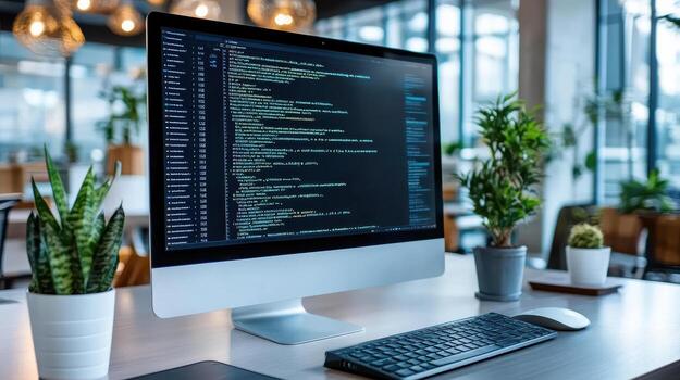 A computer monitor with code on it photo