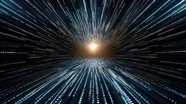 A light coming out of a tunnel with a blue background photo