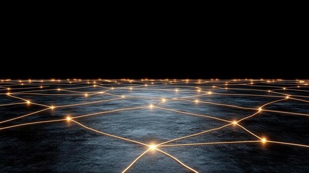 A network of lights on a black surface photo