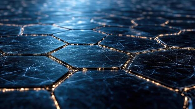 A close up of a hexagonal pattern of blue and black photo