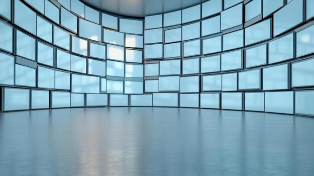 A large room with many large screens photo