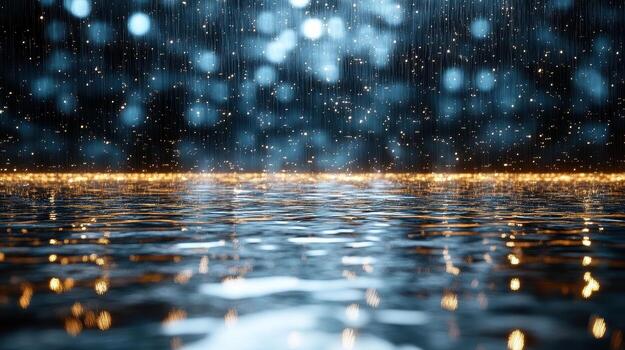 Rain falling on water with lights photo