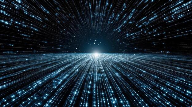 Bright digital particles create sense of depth and motion in cosmic space photo