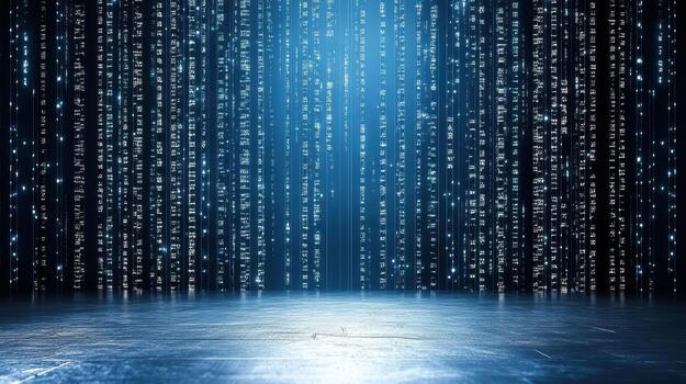 A dark room with binary code on the floor photo