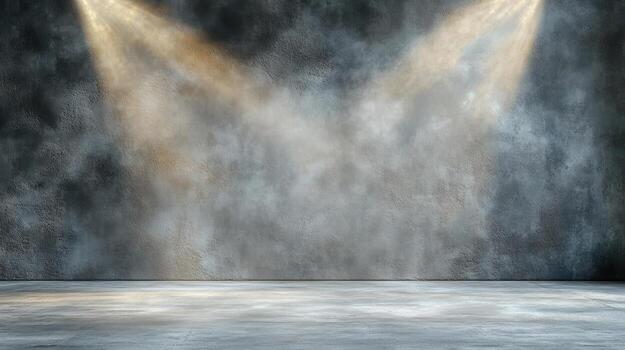 Dramatic background with soft light beams illuminating textured gray wall, creating artistic photo