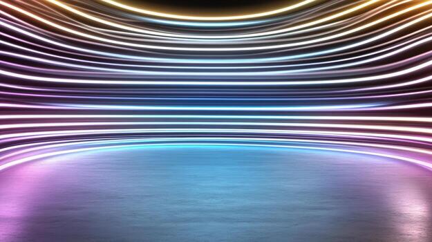 A neon light tunnel with a dark background photo