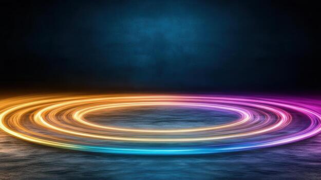 A circular neon light ring on a dark background photo