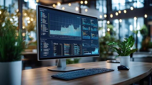 A computer monitor with a graph on it photo