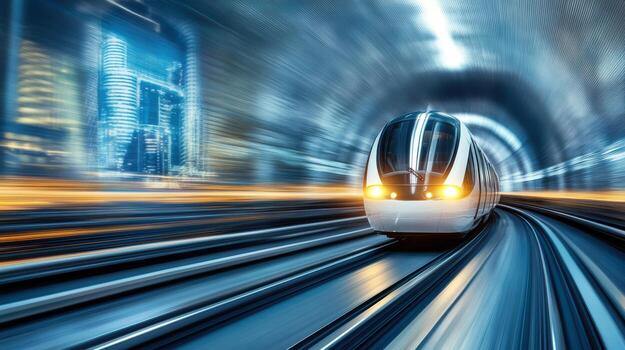 A train moving through a tunnel with a blurred background photo