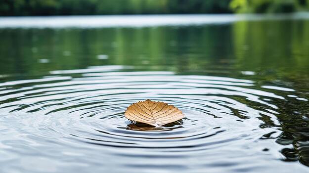A leaf floating on top of a lake photo