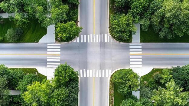 An aerial view of a crosswalk in a park photo